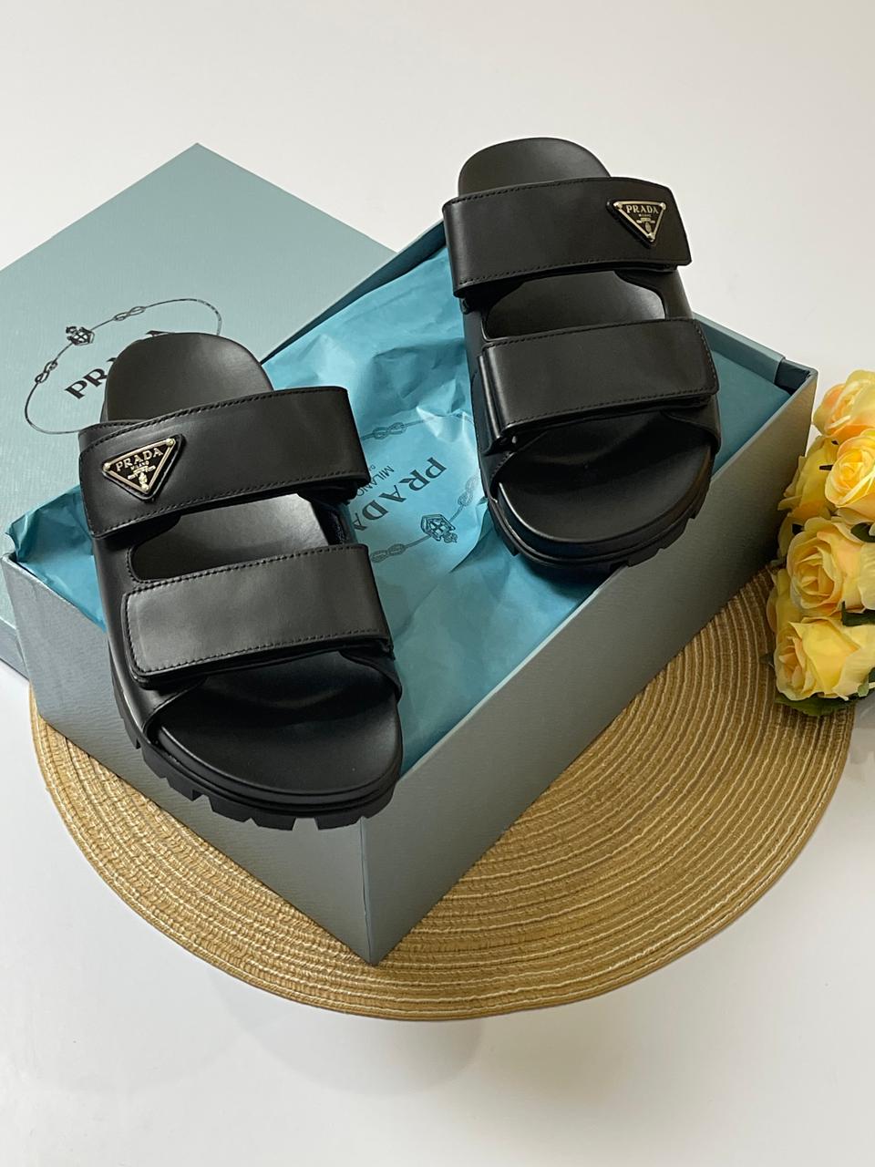 PRADA Leather Strap Sandals – Contemporary Sporty Design