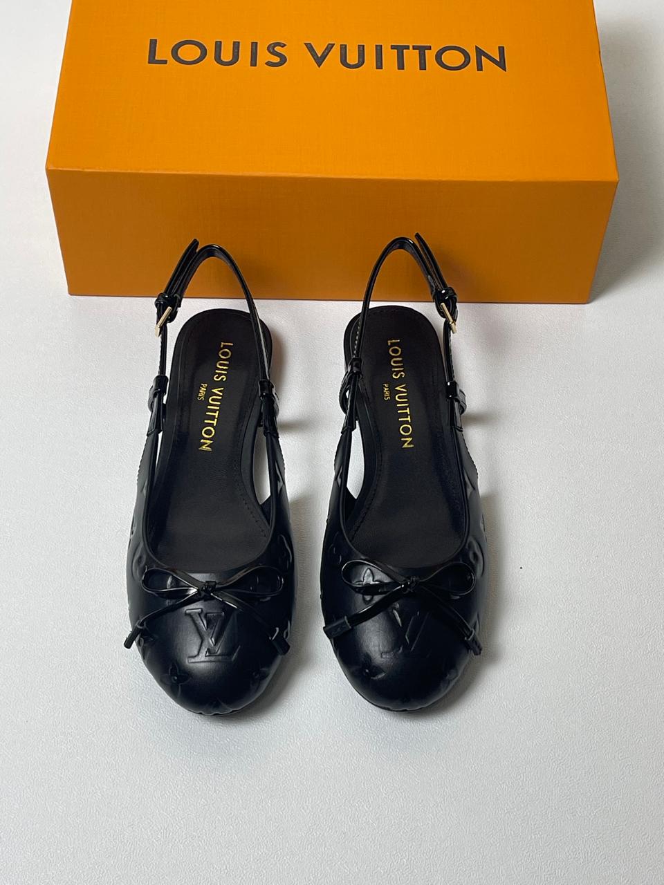 Louis Vuitton Monogram Debossed Leather Slingback Ballerina Flats