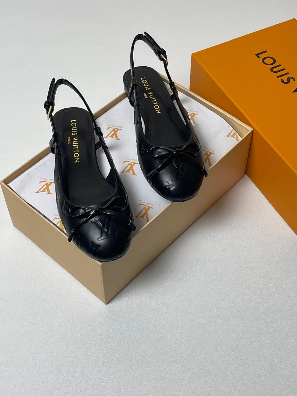 Louis Vuitton Monogram Debossed Leather Slingback Ballerina Flats